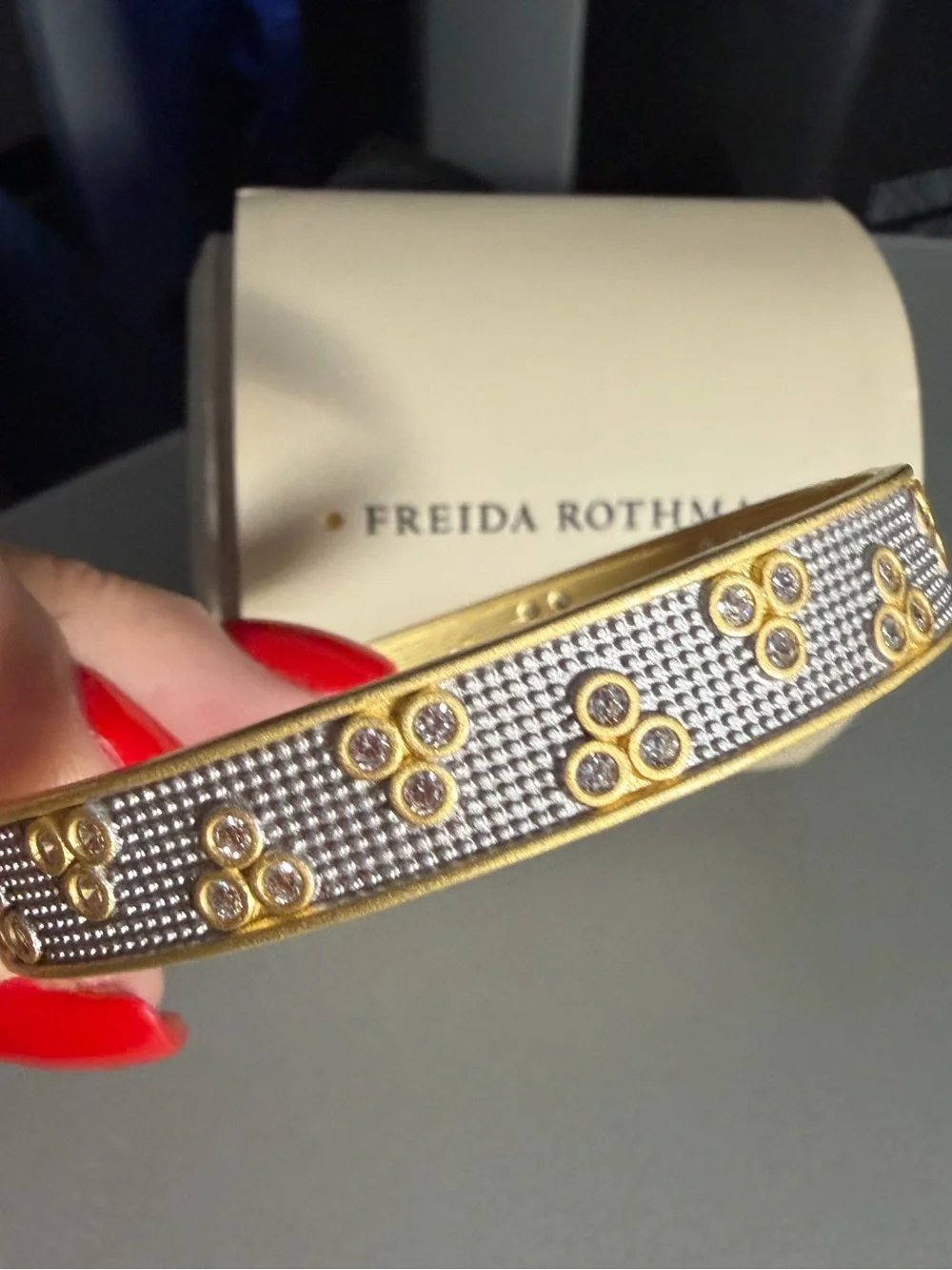 Freida Rothman Gold over Silver 925 Crystal Bangle Bracelet, NWT